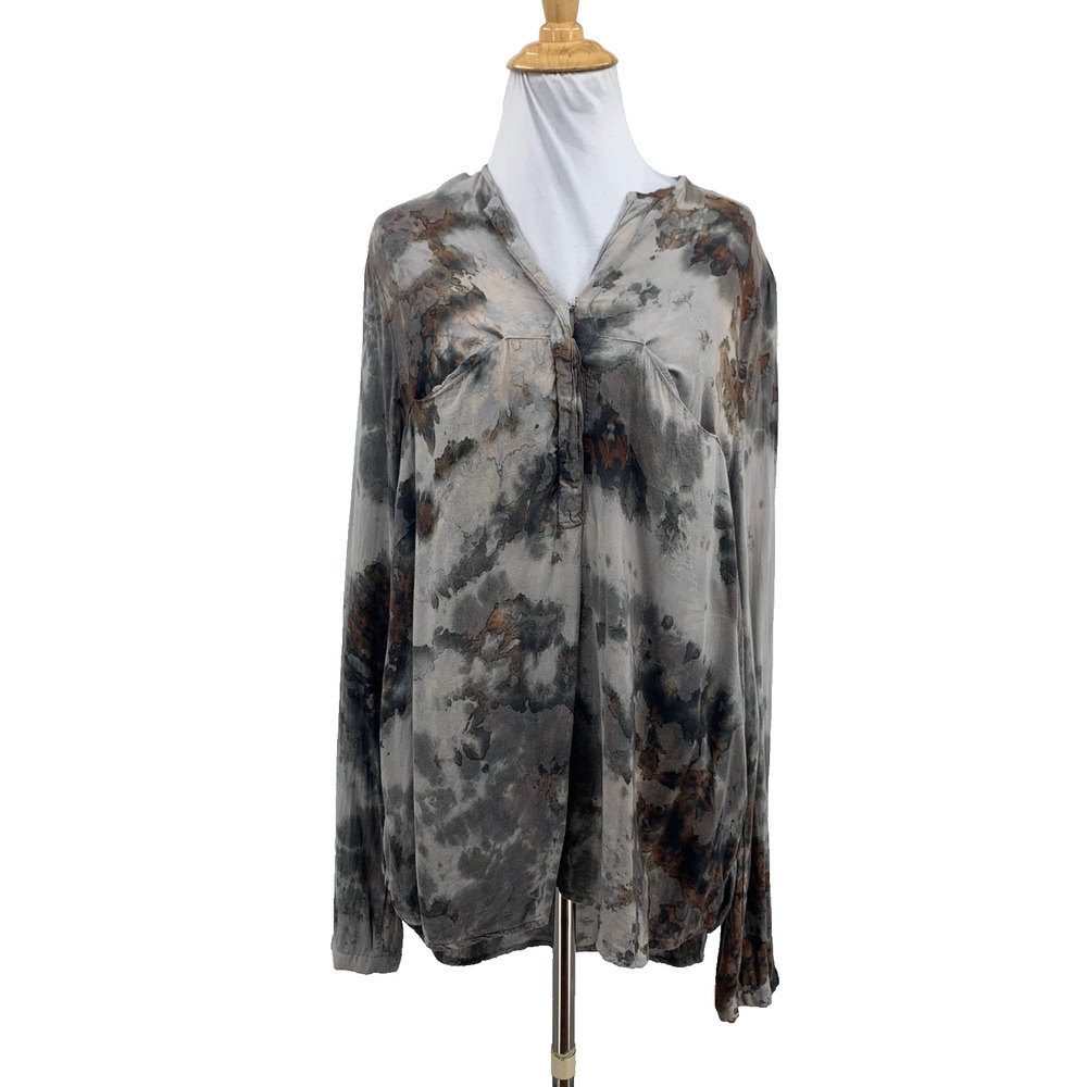 Young Fabulous & Broke Top Women Medium Multi Long Sleeve V Neck Tie Dye Shirt